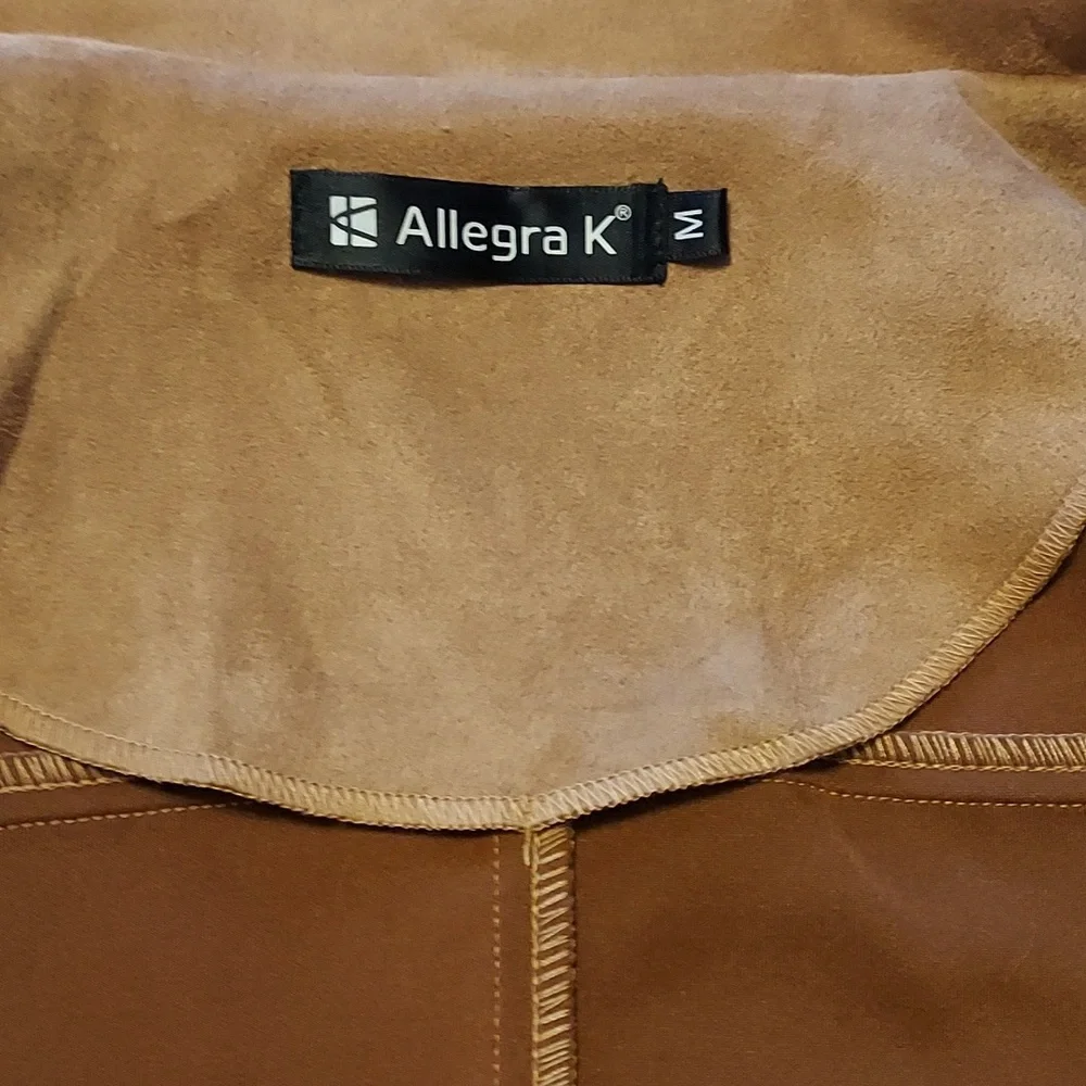 Tan Beige Faux Suede Moto Biker Jacket Size M - Picture 7 of 9